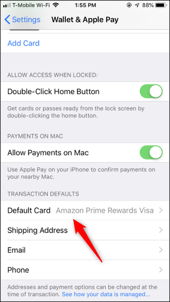 Карта по умолчанию apple pay