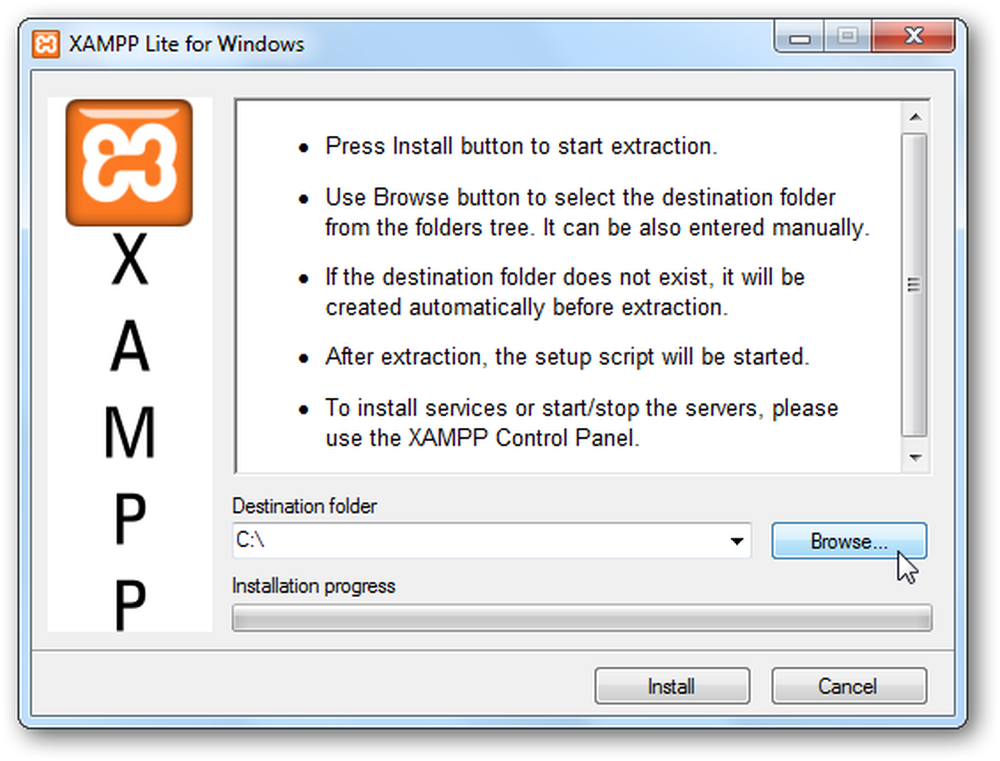 Кнопка install. Как протестировать локальный сервер на устойчивость XAMPP. Browse button.