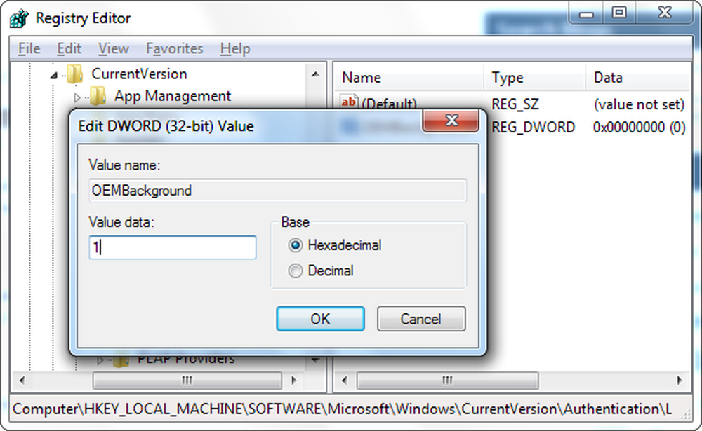 OEMBACKGROUND. OEMBACKGROUND Windows 7. Reg_Dword 0x00000000. Register Set. Windows 7 reg