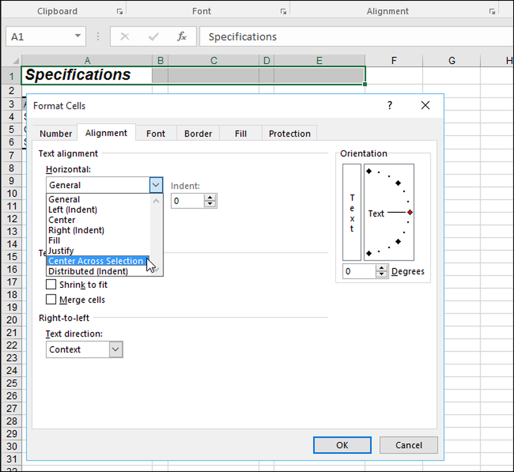 How to center. Center across selection.