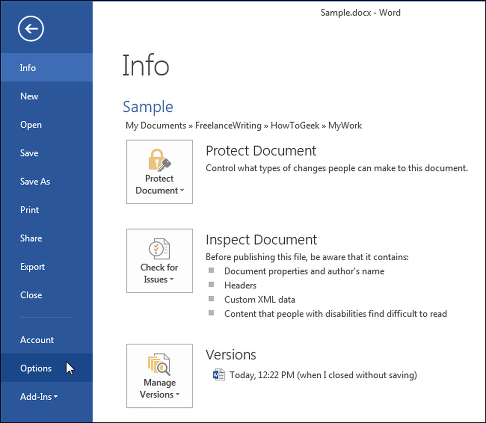 Info открыть. Microsoft Office 2016.
