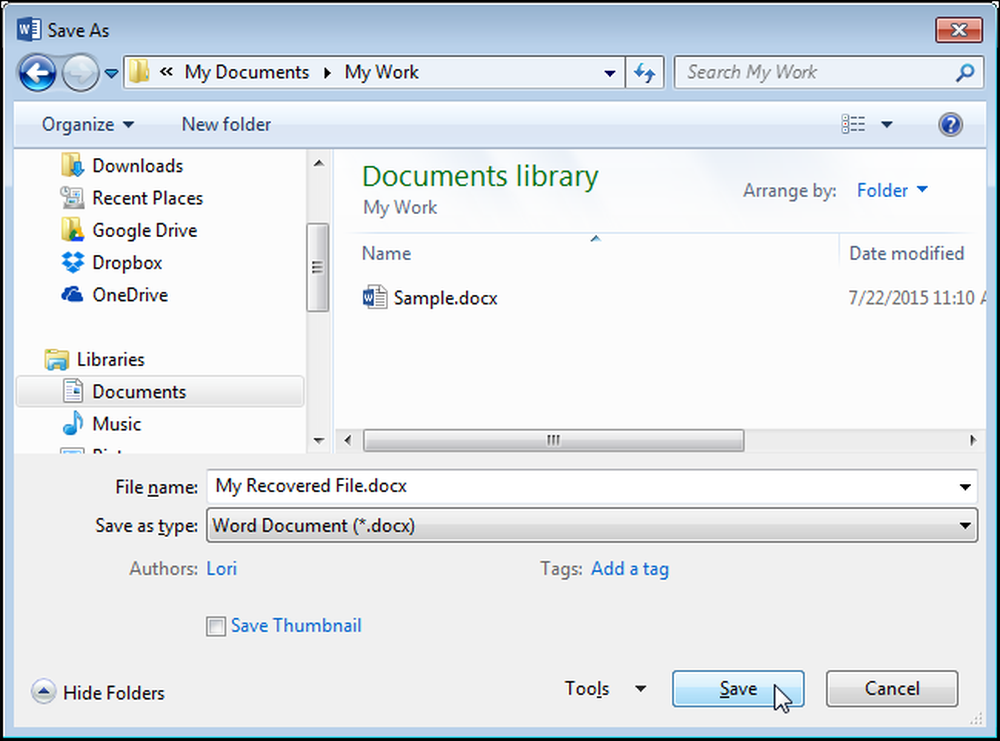 Как сохранить документ на диске