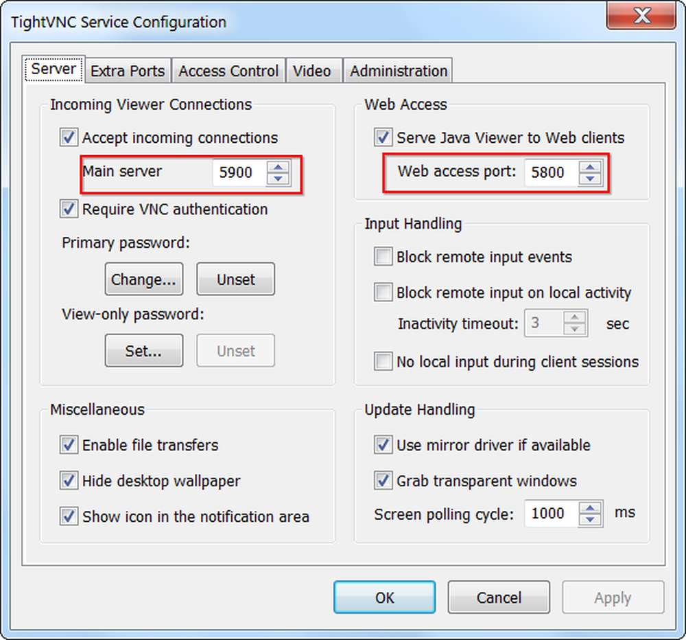 Accepting connections. Служба TIGHTVNC. VNC Server настройка. TIGHTVNC Server настройка. TIGHTVNC configuration