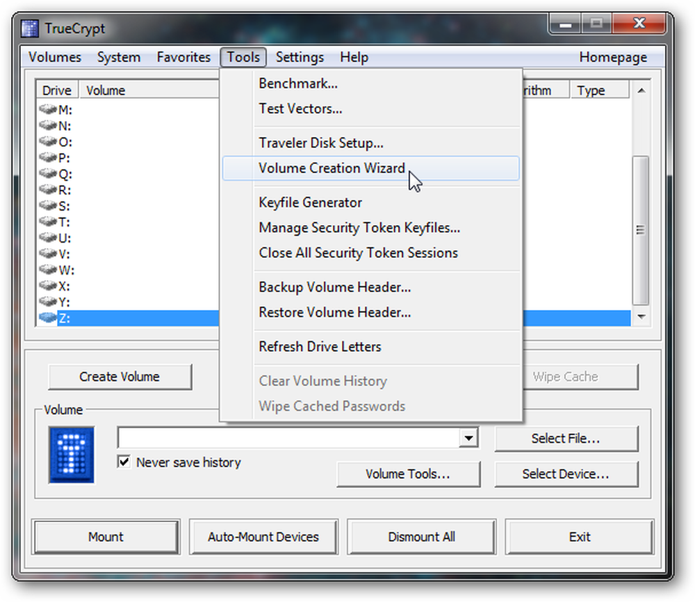 Setup volume. TRUECRYPT. Restoration Volume Letter.