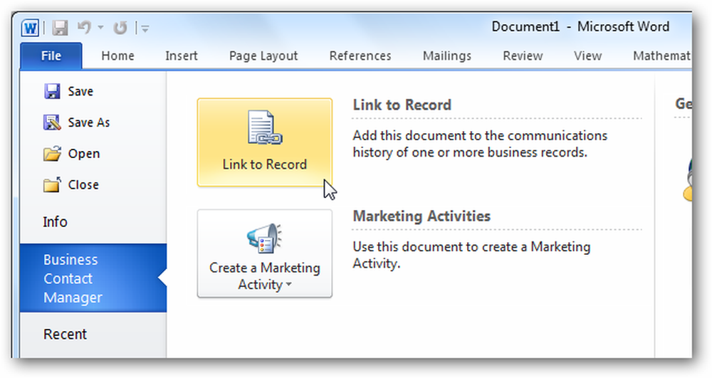 Microsoft office manager. Business contact Manager 2010. MS contact Manager
