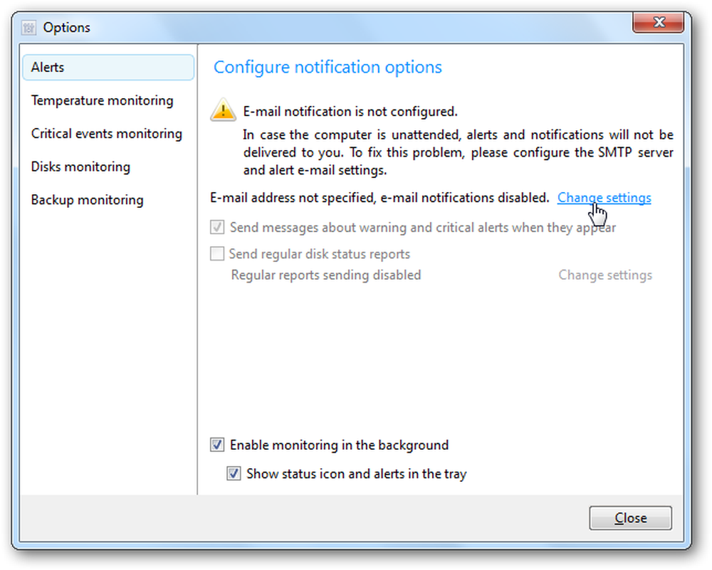 Enable change. Acronis Drive Monitor. Alert email settings Intel.